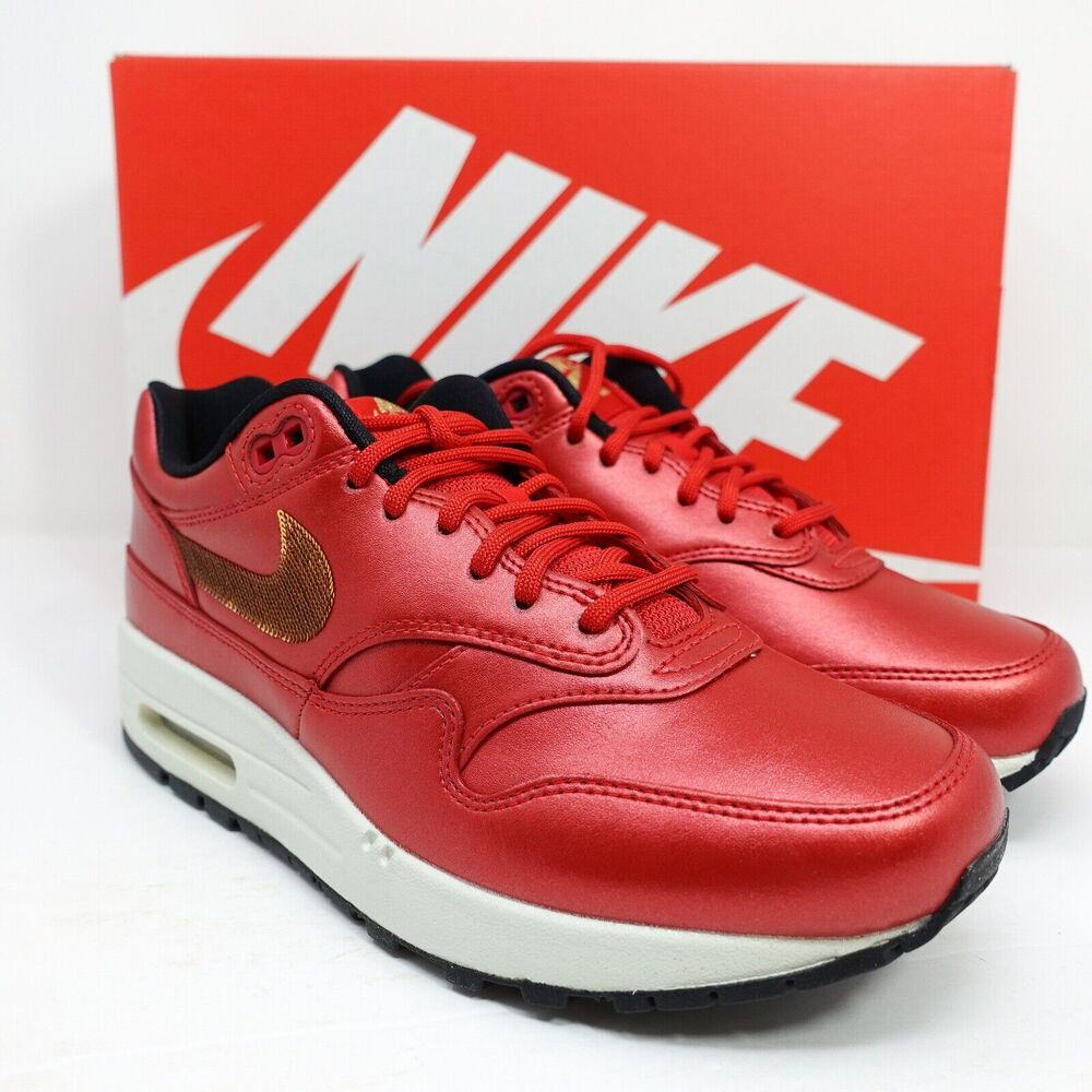 Nike Women's Air Max 1 University Red Sequin Gold CT1149-600 Size 7.5